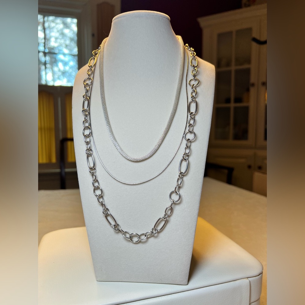 Triple-Layer Silver Chain Necklace Set - Classic Shine